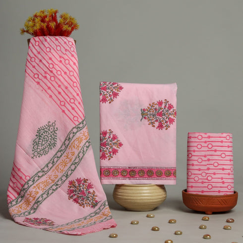 Buta Print Cotton Suit Set with Mulmul Dupatta (PRMUL10)